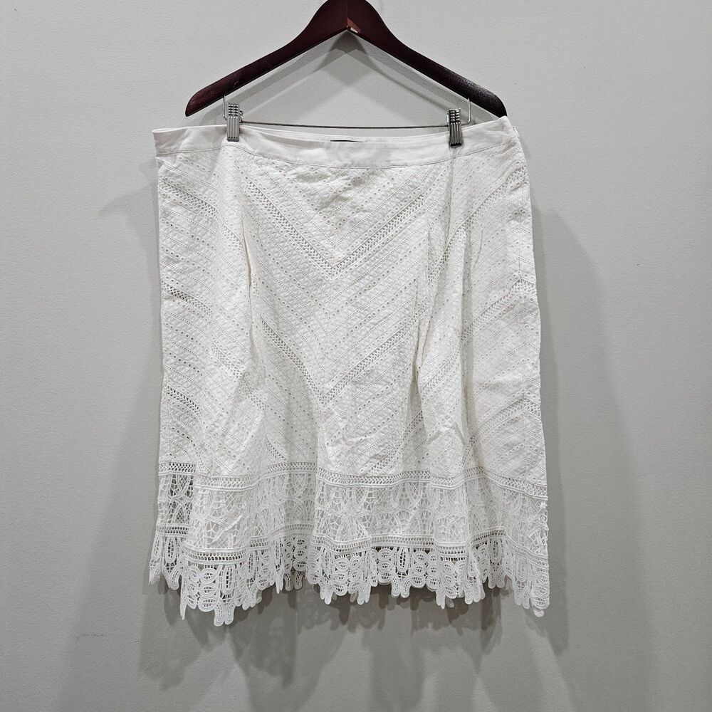 Talbots Womens Eyelet Skirt Plus Size 16W White Lace Cottagecore Festival Fairy